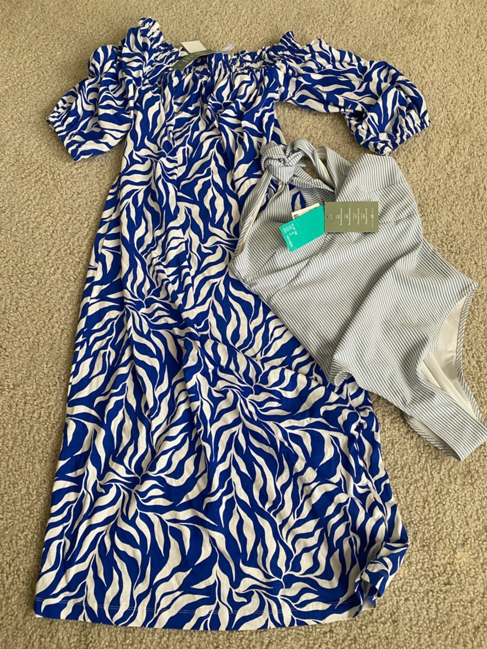 H&M new Blue& White cover up and swim one piece fit Amal size